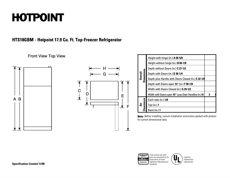 Page n°1 - Fiche technique Hotpoint HTS18GBMCC