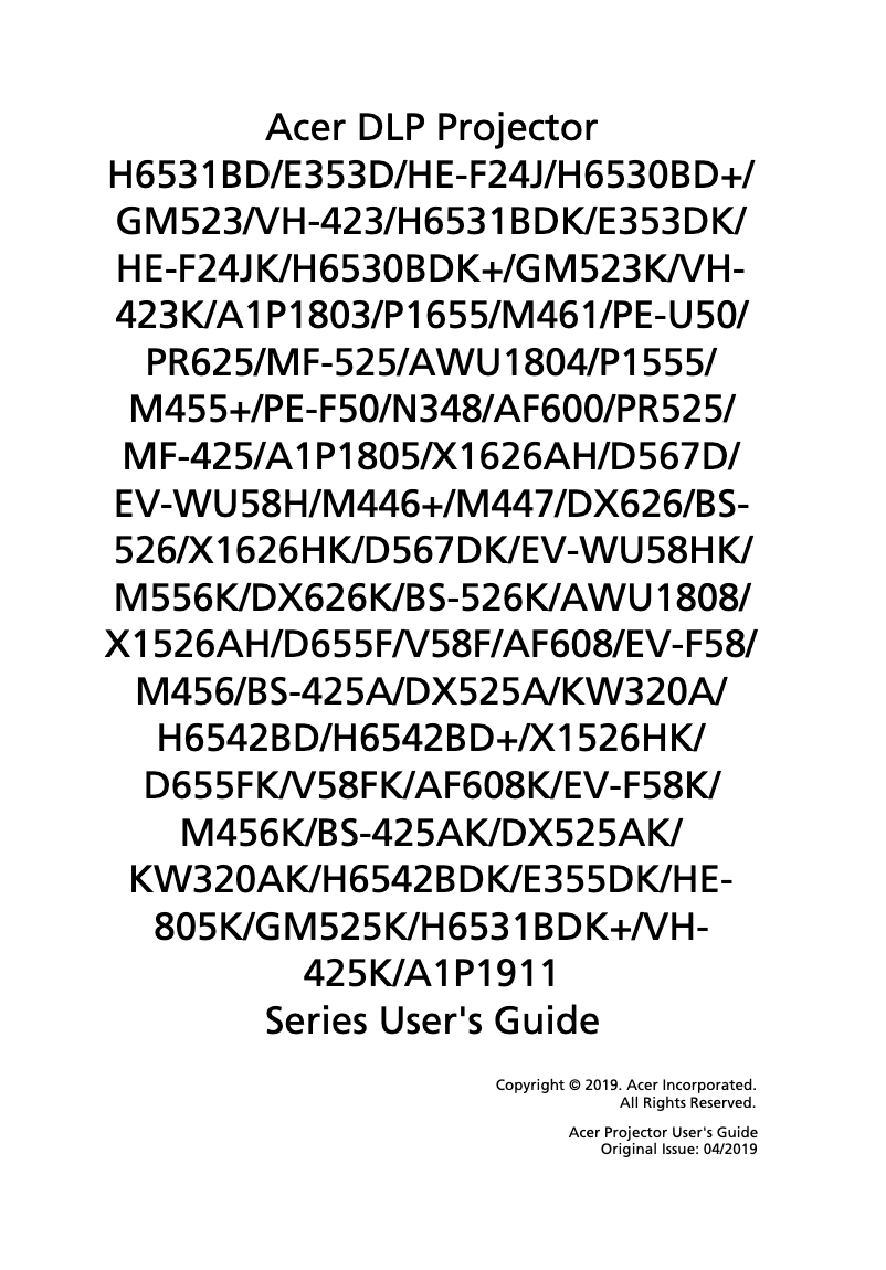 Página 1 del manual Manual de usuario Acer H6542BDK