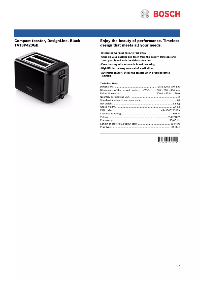 Imagen de la primera página del manual del dispositivo TAT3P423GB