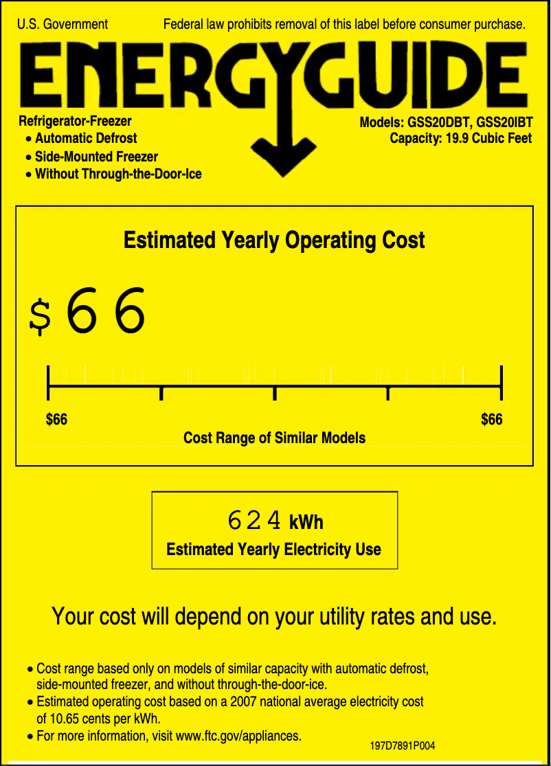 Page 1 de la notice Label énergétique GE GSS20DBTCC
