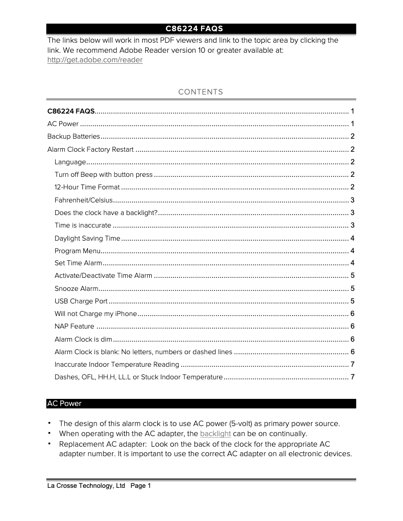 Page n°1 - FAQ La Crosse Technology C86224