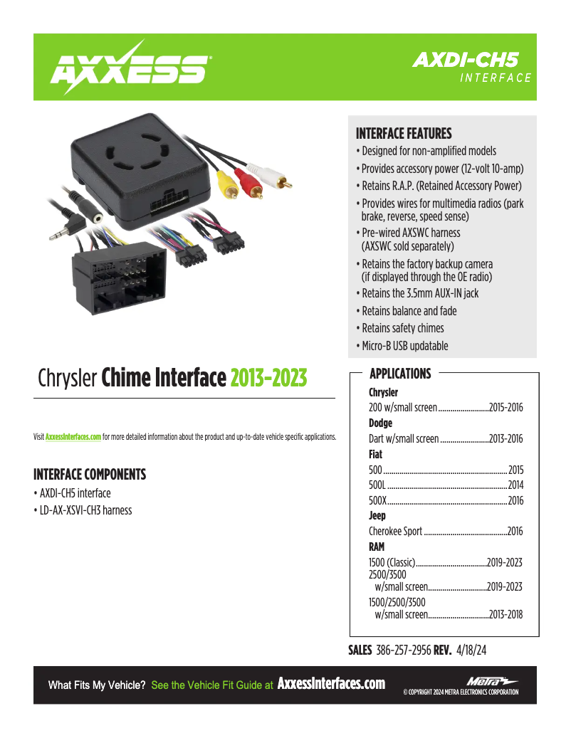 Page 1 de la notice Fiche technique AXESS AXDI-CH5