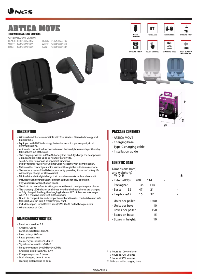 Page n°1 - Fiche technique NGS Artica MOVE