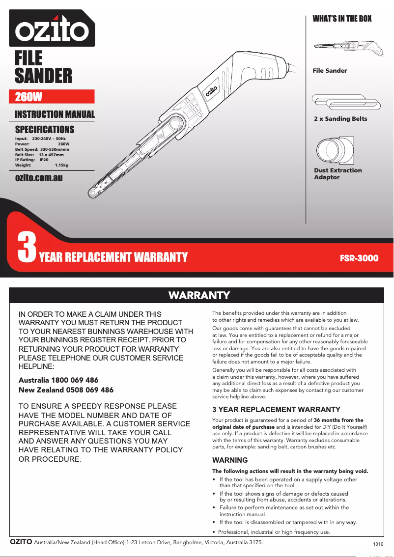 Página 1 del manual Manual de usuario Ozito FSR-3000