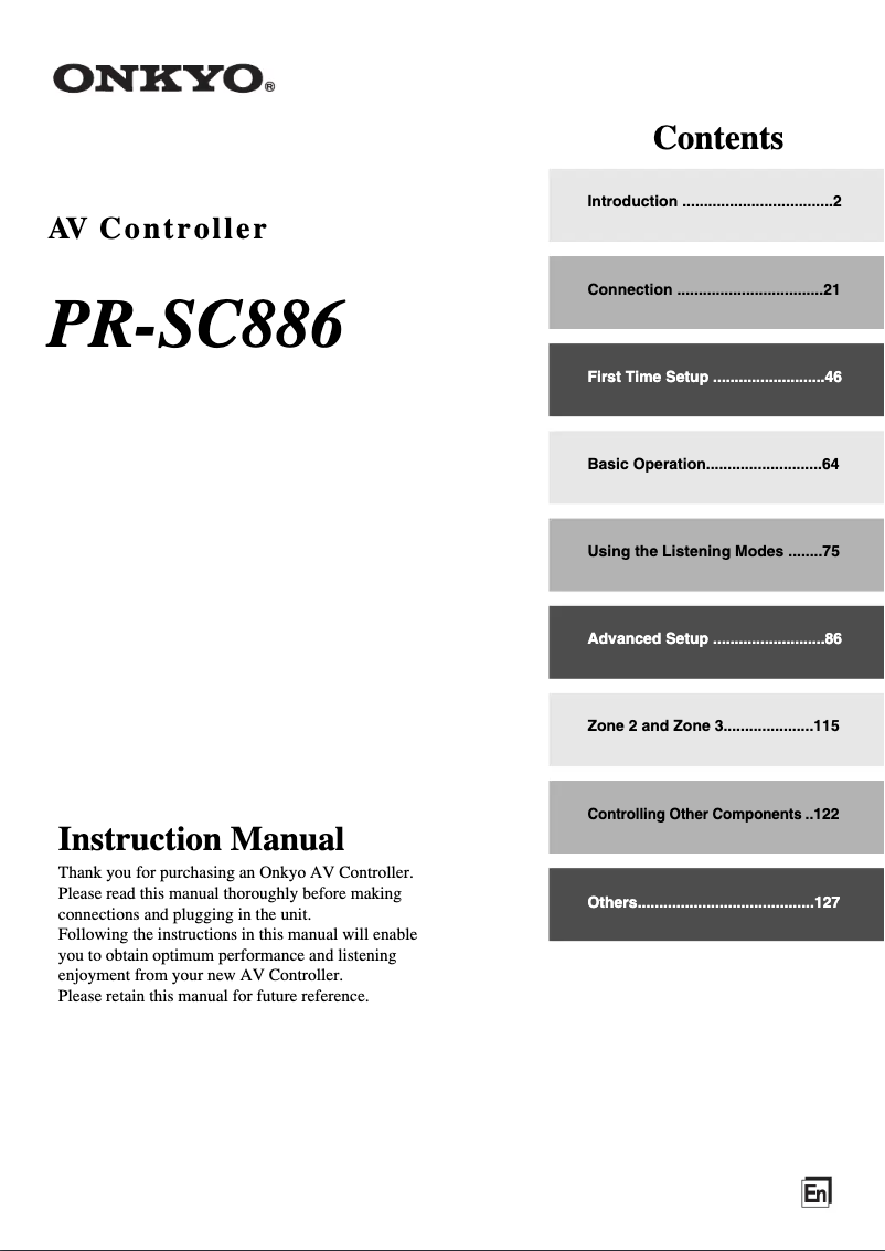 Page 1 de la notice Manuel utilisateur Onkyo PR-SC886