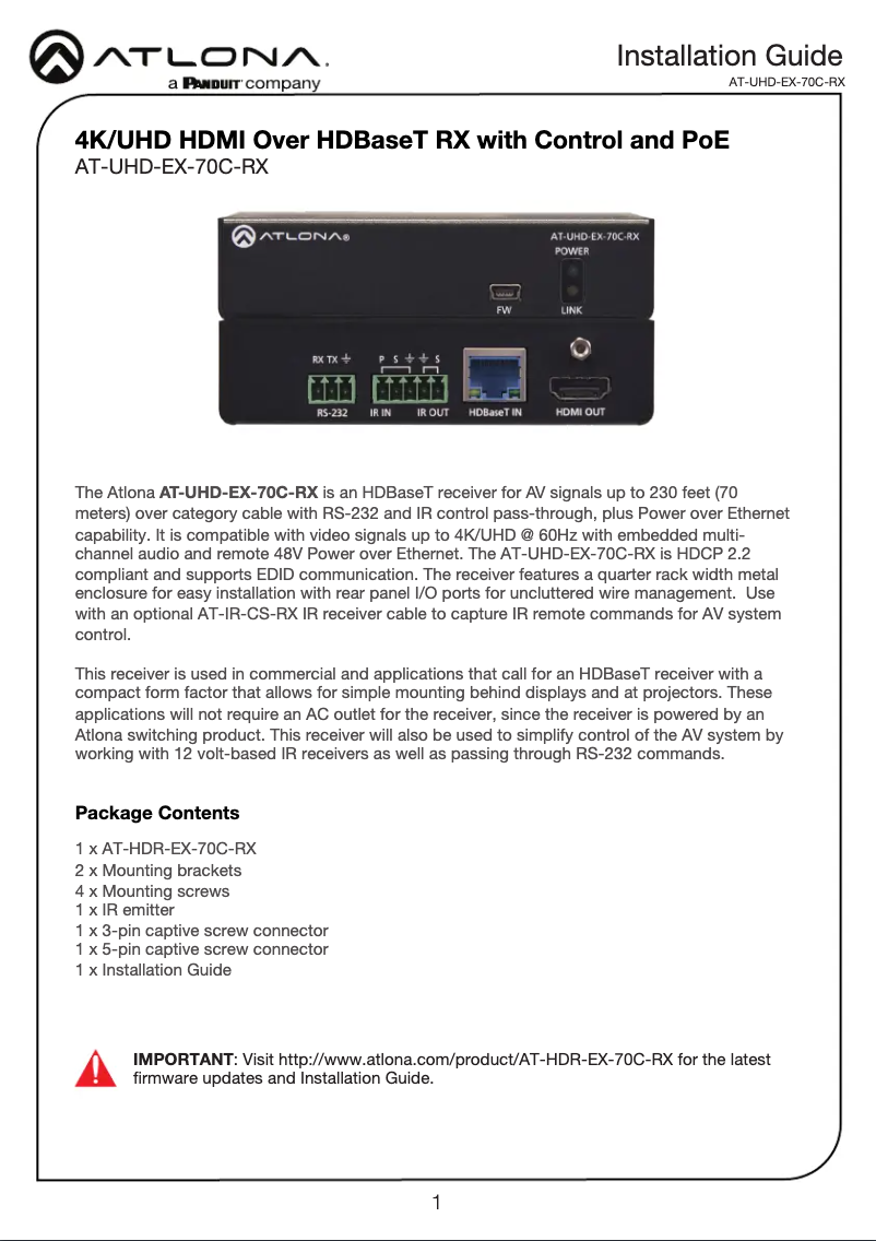 Image de la première page du manuel de l'appareil AT-UHD-EX-70C-RX