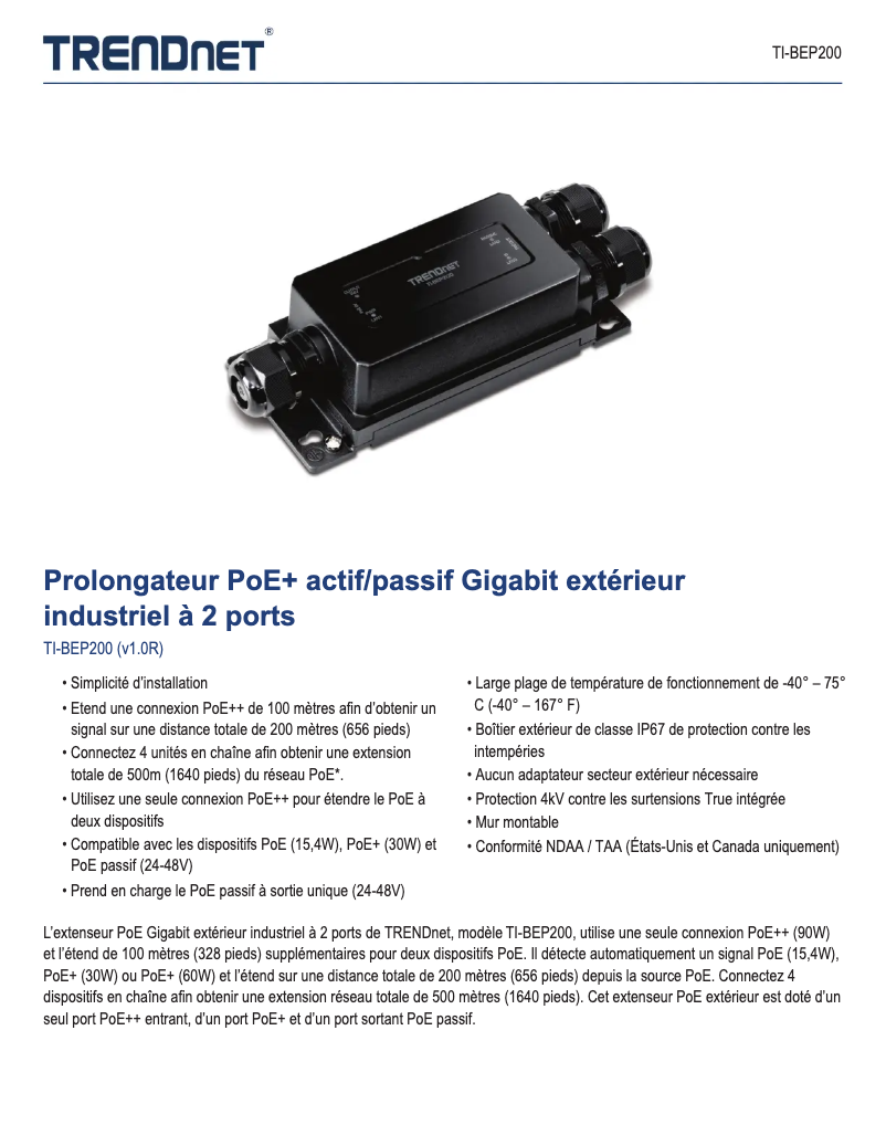 Page n°1 - Fiche technique TRENDnet TI-BEP200