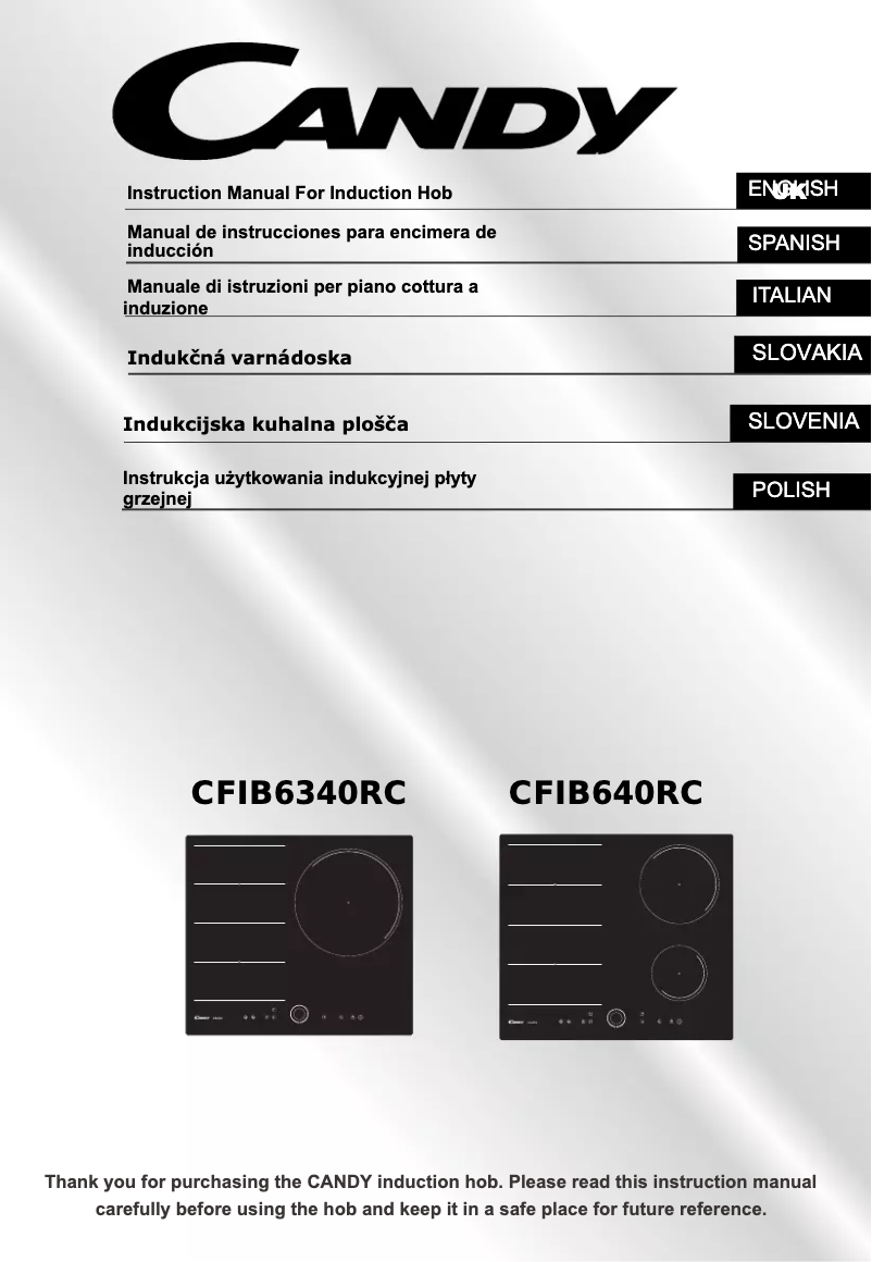 Page 1 de la notice Manuel utilisateur Candy CFIB640RC