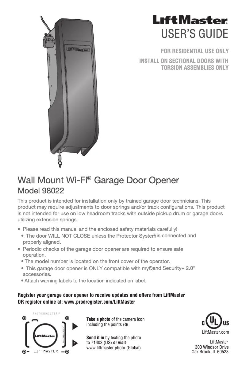 Page n°1 - Manuel utilisateur LiftMaster 98022