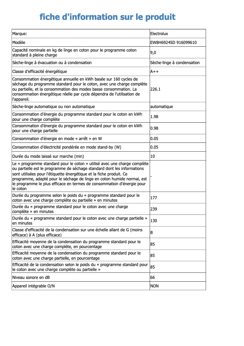Page n°1 - Fiche technique Electrolux EW8H6924SD