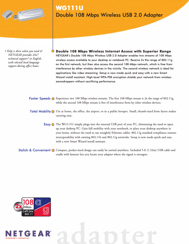 Page 1 de la notice Fiche technique Netgear WG111U
