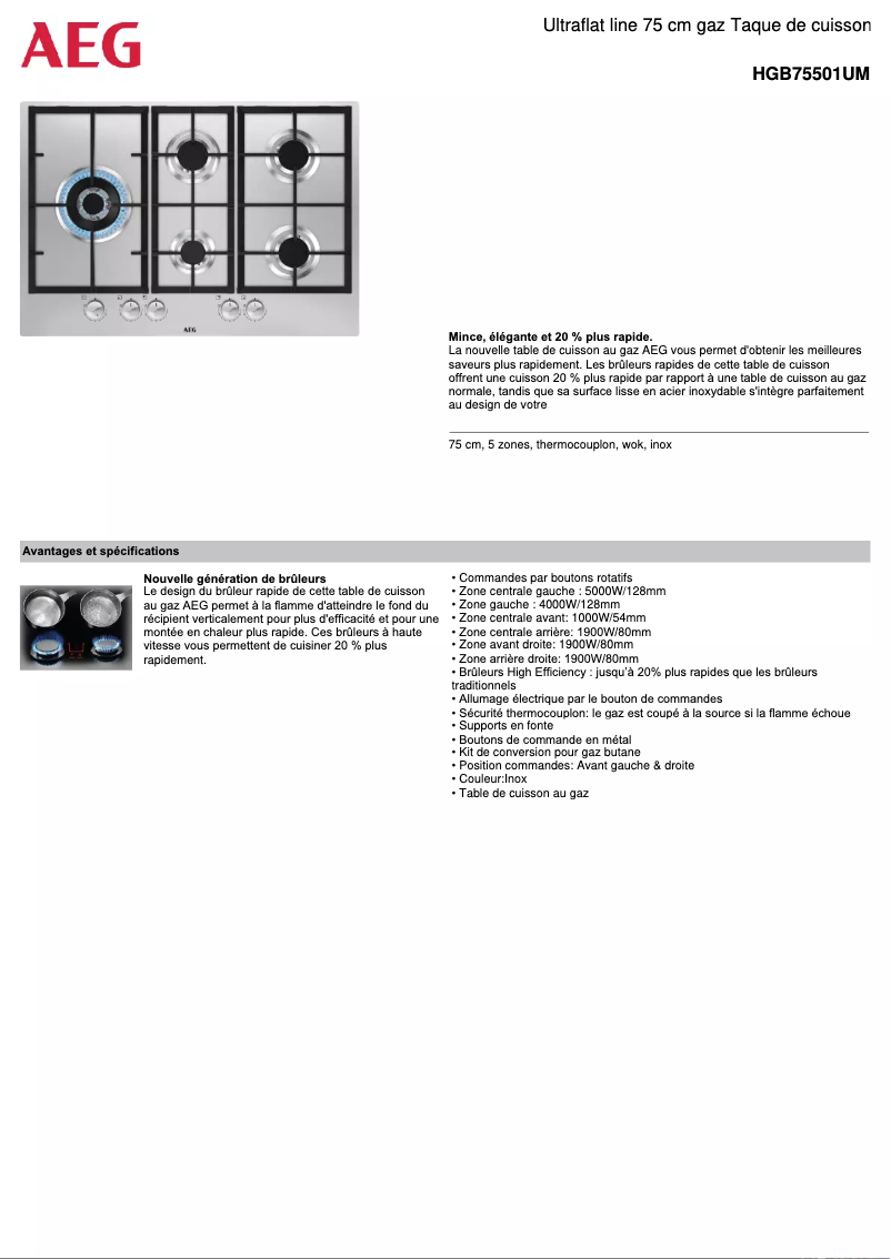 Página 1 del manual Ficha técnica AEG HGB75501UM