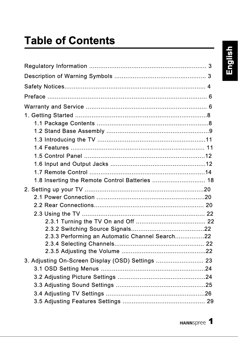 Page 1 of the manual User Manual Hannspree SV28LMMB