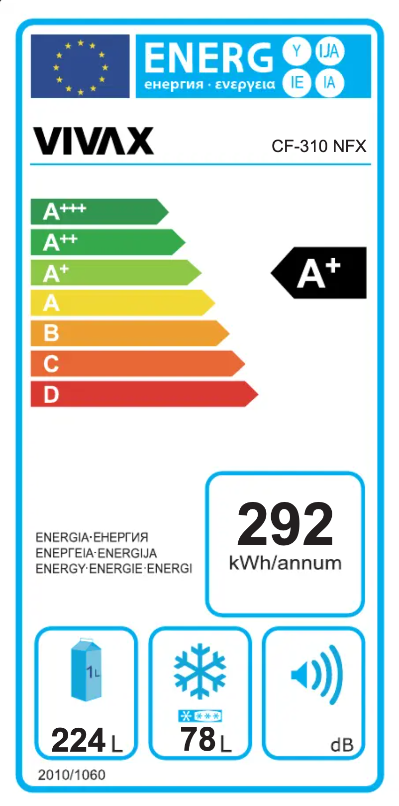 Page 1 de la notice Label énergétique Vivax CF-310 NFX