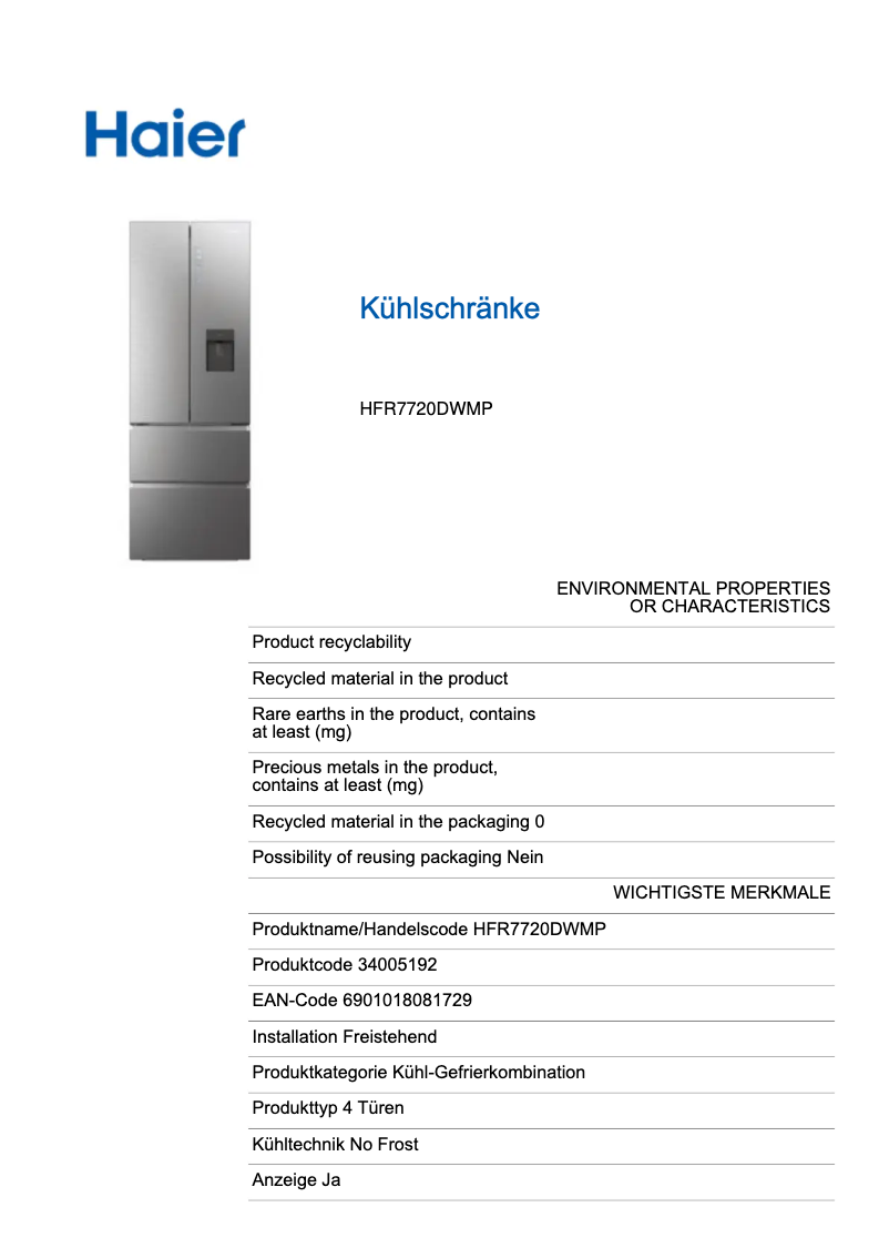 Image de la première page du manuel de l'appareil HFR7720DWMP