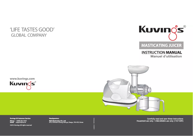 Page 1 de la notice Manuel utilisateur Kuvings NJE-3590U