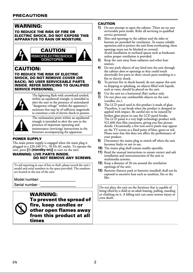 Page 1 de la notice Manuel utilisateur Funai LH8-M26BB
