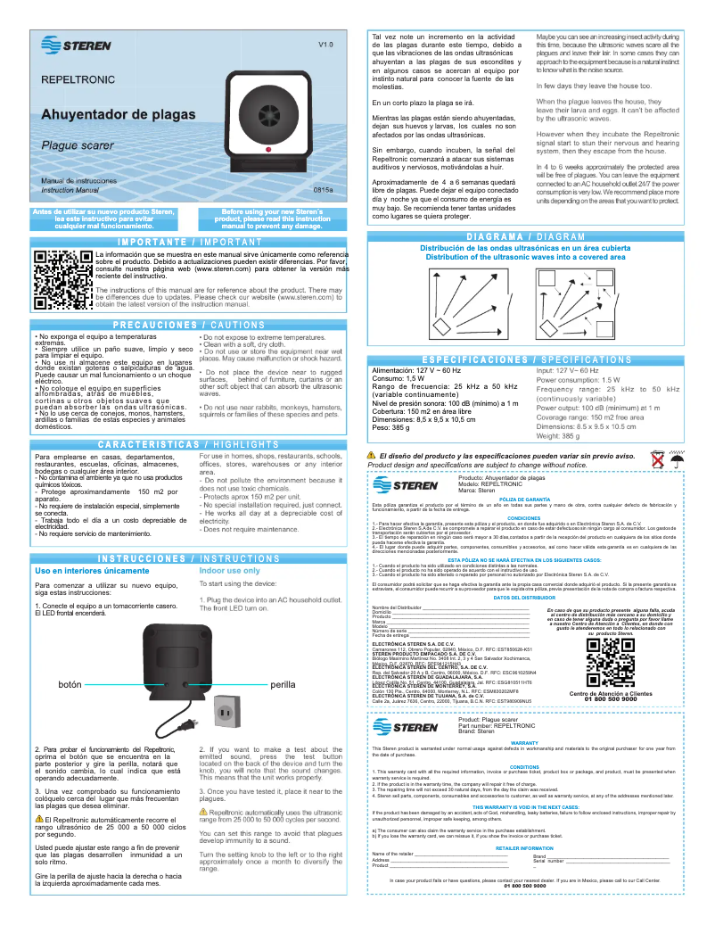 Page n°1 - Manuel utilisateur Steren REPELTRONIC