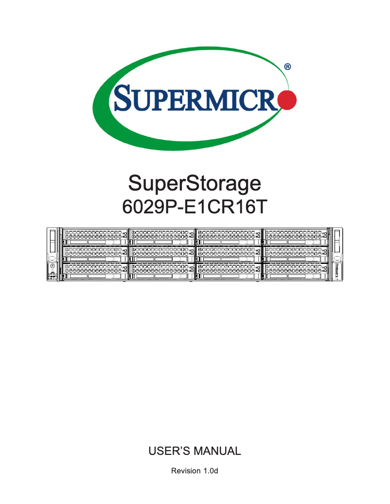 Page 1 de la notice Manuel utilisateur Supermicro SuperStorage 6029P-E1CR16T
