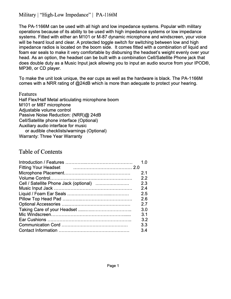 Page 1 de la notice Manuel utilisateur Pilot PA-1166M