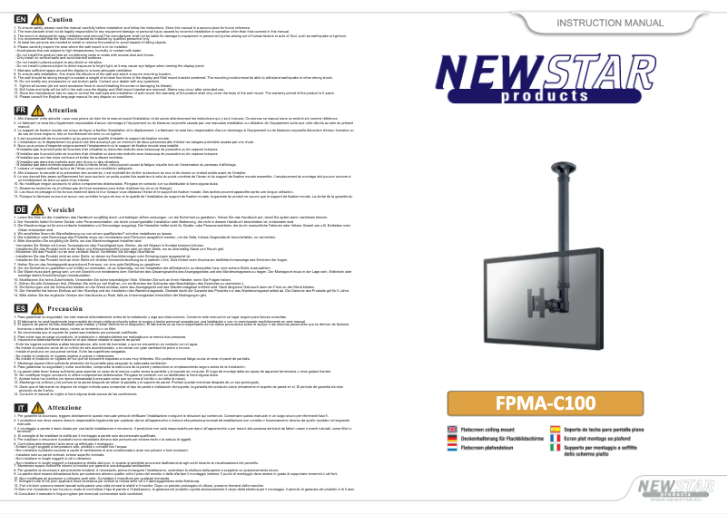 Page 1 de la notice Manuel utilisateur Newstar LCD/TFT ceiling mount