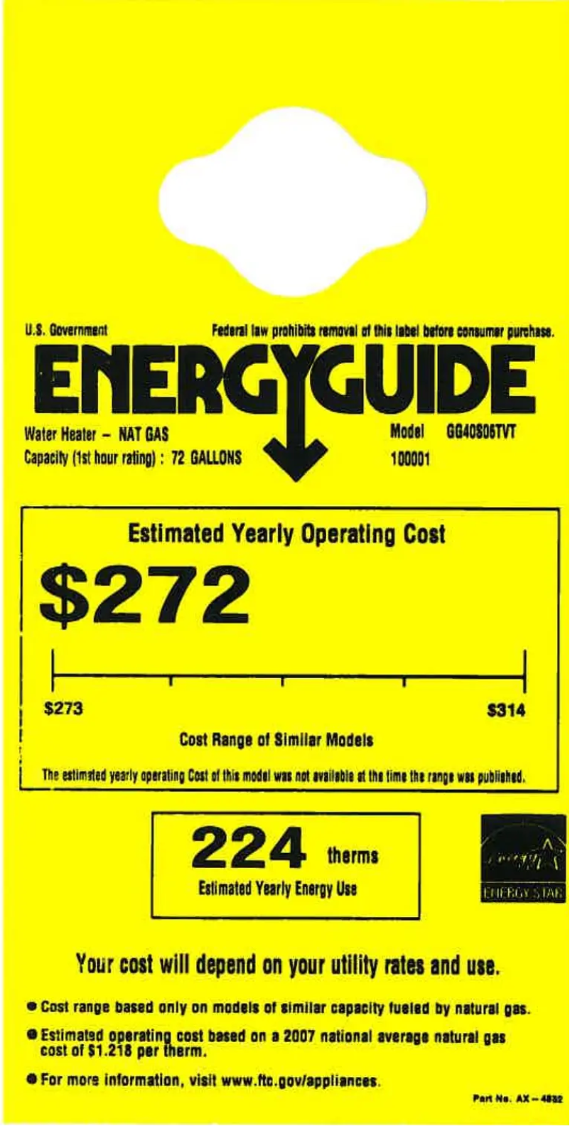 Page n°1 - Label énergétique GE GG40S06TVT