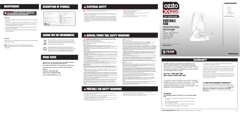 Page 1 de la notice Manuel utilisateur Ozito PXPFS-018