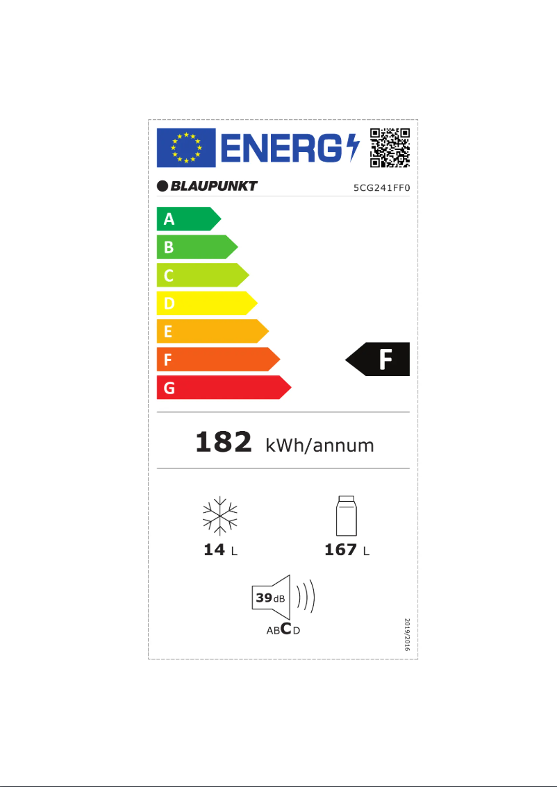 Page 1 de la notice Label énergétique Blaupunkt 5CG241FF0
