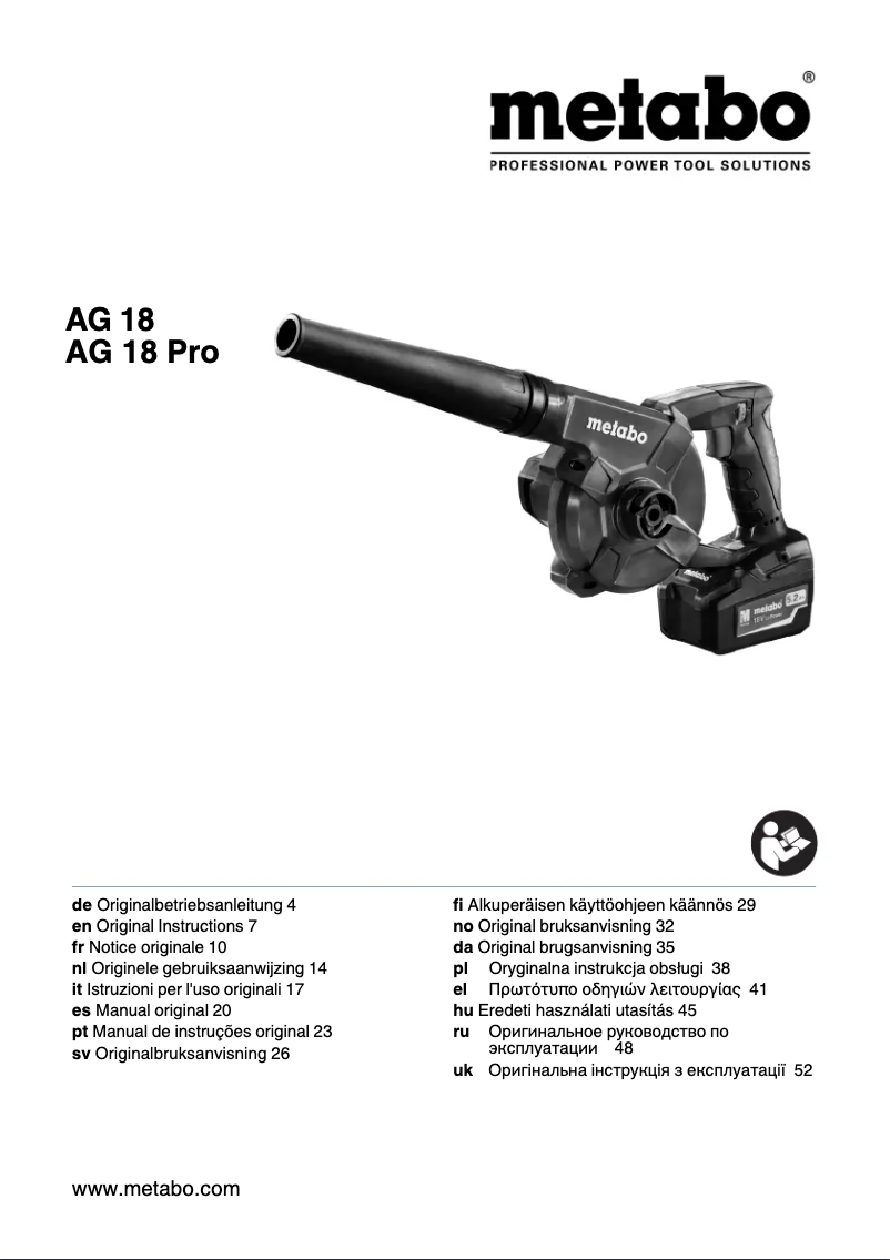 Page 1 de la notice Manuel utilisateur Metabo AG 18