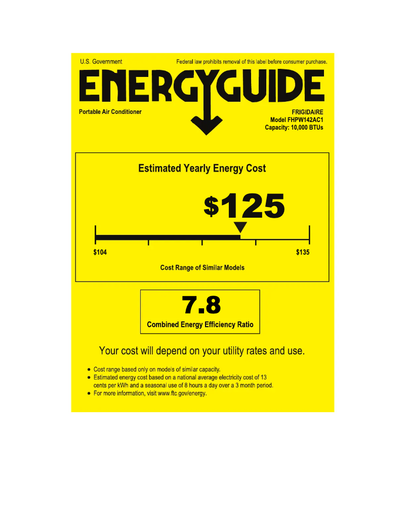 Page 1 de la notice Label énergétique Frigidaire FHPW142AC1