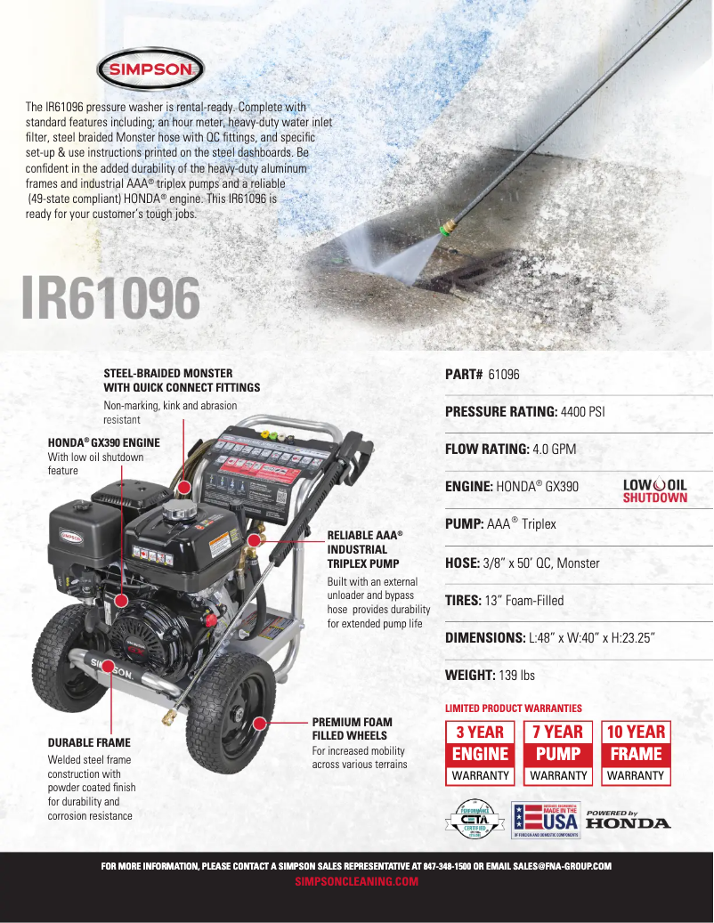 Page 1 de la notice Fiche technique Simpson IR4440212
