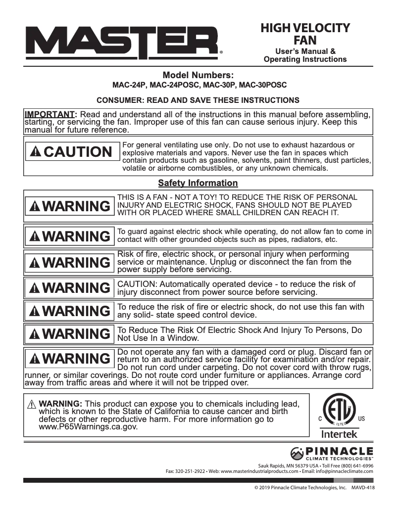 Página 1 del manual Manual de usuario Master MAC-30POSC