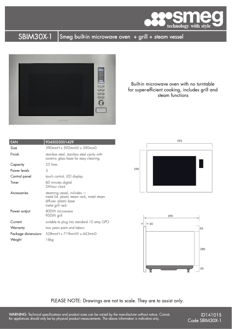 Page n°1 - Fiche technique Smeg SBIM30X