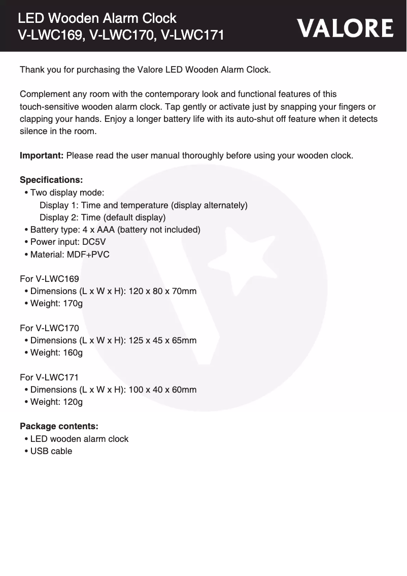 Image de la première page du manuel de l'appareil V-LWC170