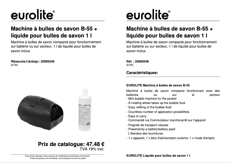 Page n°1 - Fiche technique Eurolite B-55