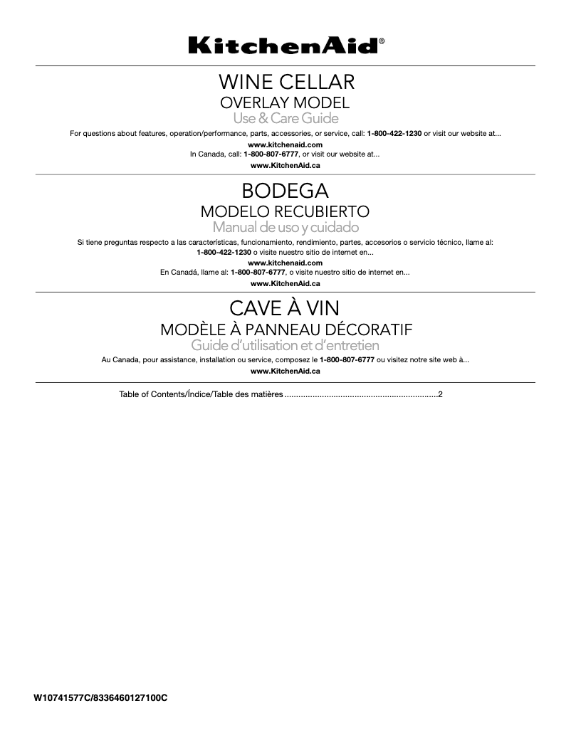 Page 1 de la notice Mode d'emploi KitchenAid KUWR204EPA