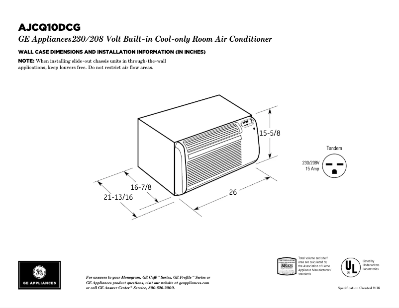 Page n°1 - Fiche technique GE AJCQ10DCG