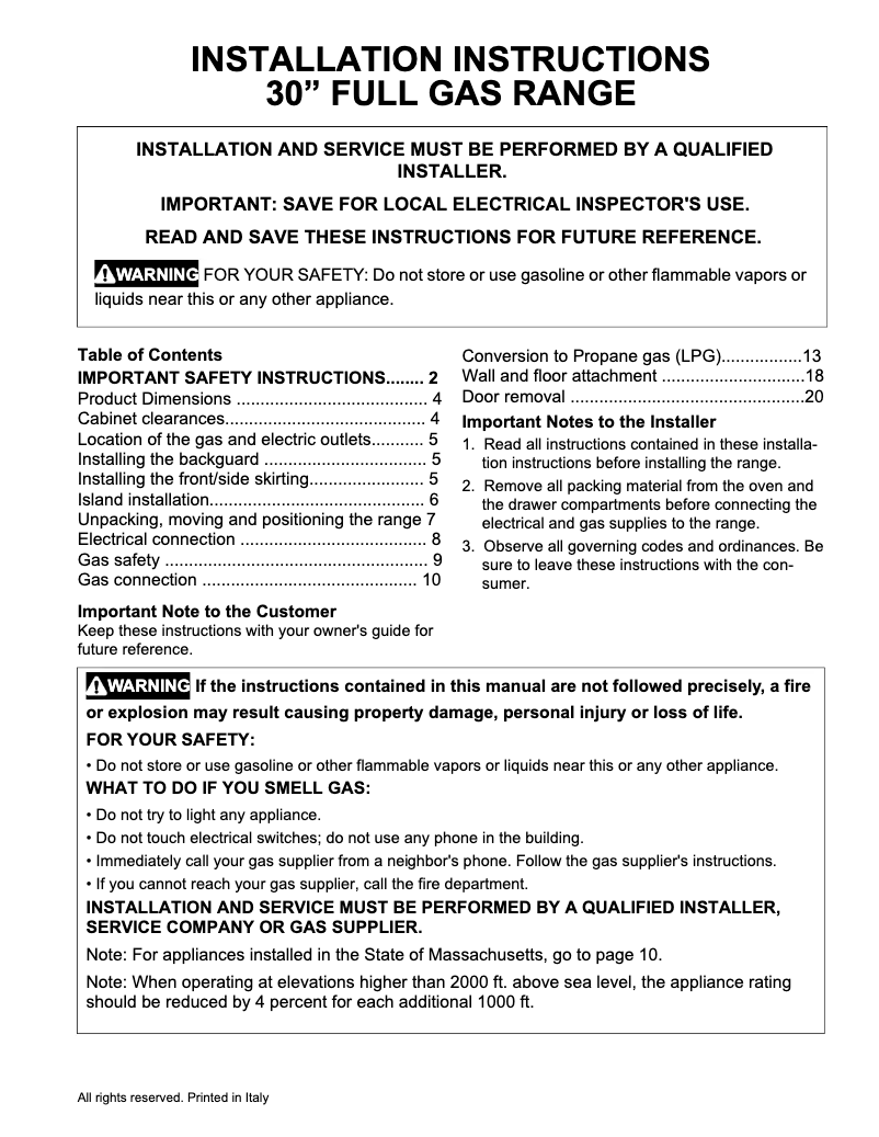 Page 1 de la notice Guide d'installation Electrolux ECFG3068AS