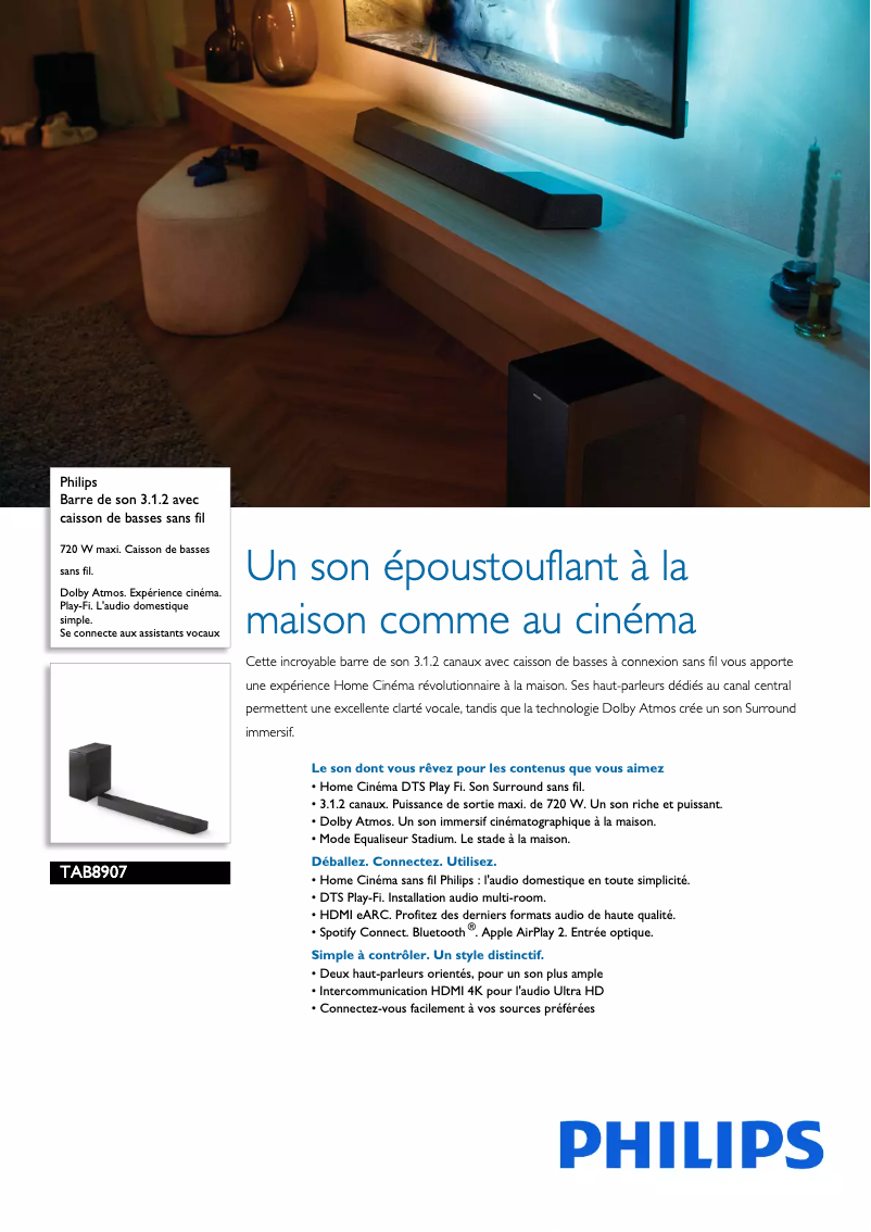 Page n°1 - Fiche technique Philips TAB8907