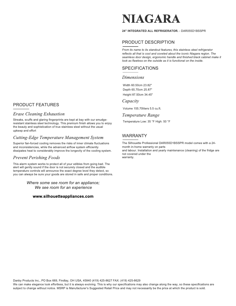 Página 1 del manual Ficha técnica Danby DAR055D1