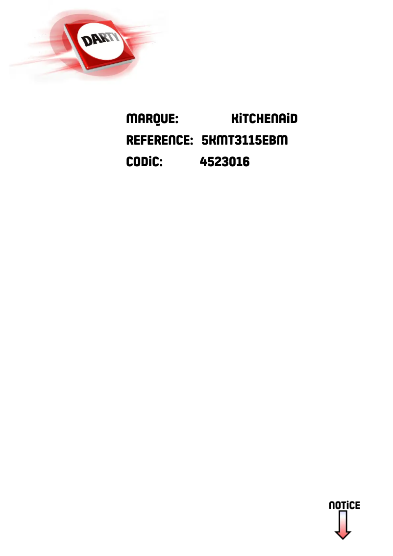 Page 1 de la notice Manuel utilisateur KitchenAid 5KMT3115