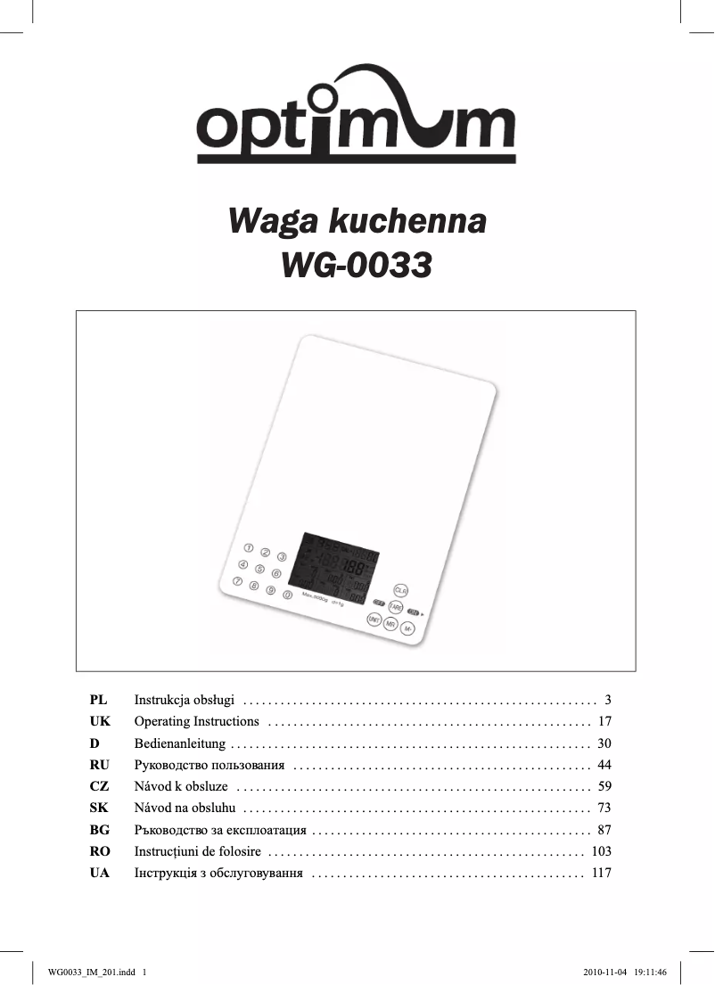Page 1 de la notice Manuel utilisateur Optimum WG-0033