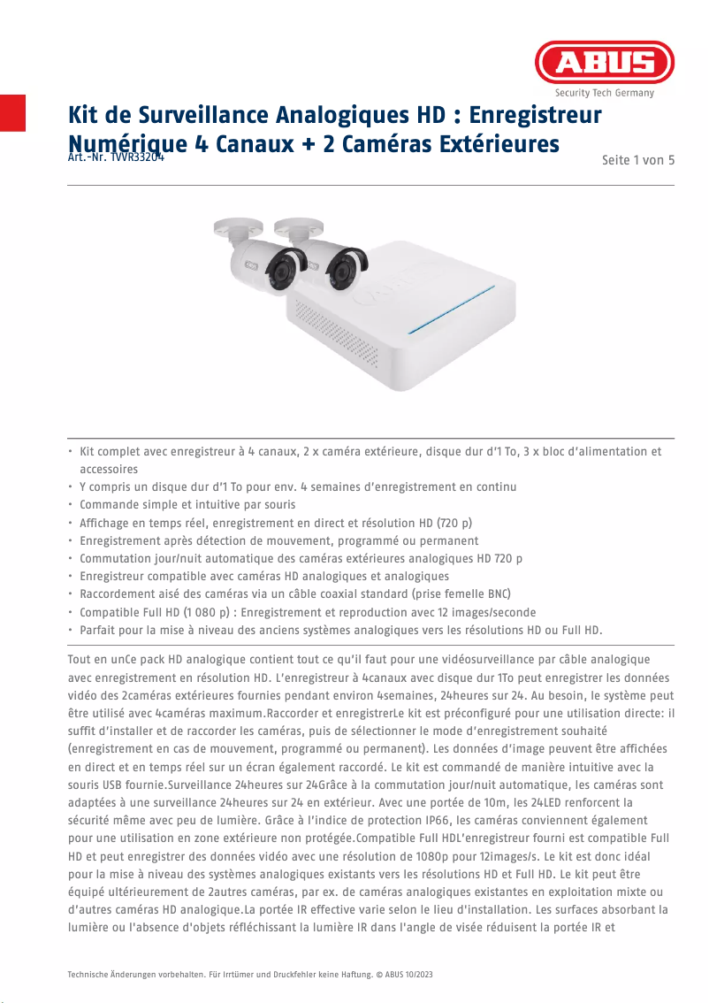 Page n°1 - Fiche technique Abus TVVR33204