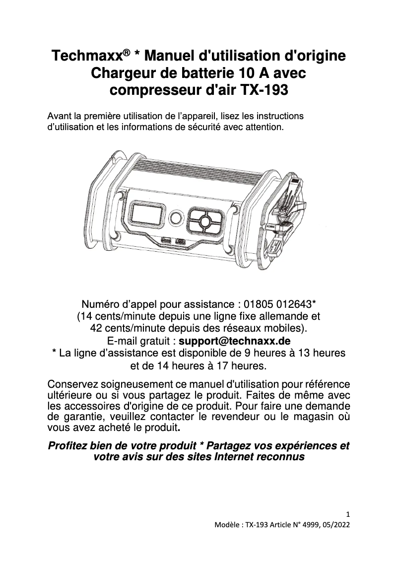 Image de la première page du manuel de l'appareil TX-193