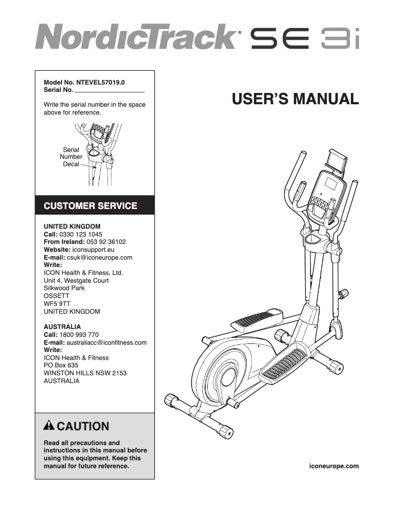 Page 1 de la notice Manuel utilisateur NordicTrack SE 3i