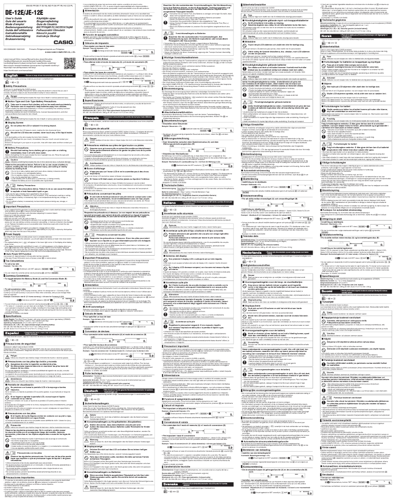 Page 1 de la notice Manuel utilisateur Casio JE-12E