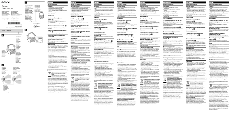 Page 1 de la notice Manuel utilisateur Sony MDR-MA500