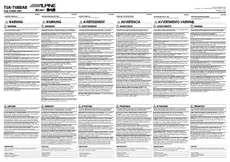 Image de la première page du manuel de l'appareil TUA-T100DAB