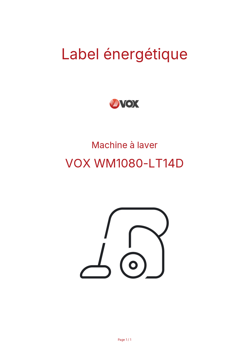 Page n°1 - Label énergétique VOX WM1080-LT14D