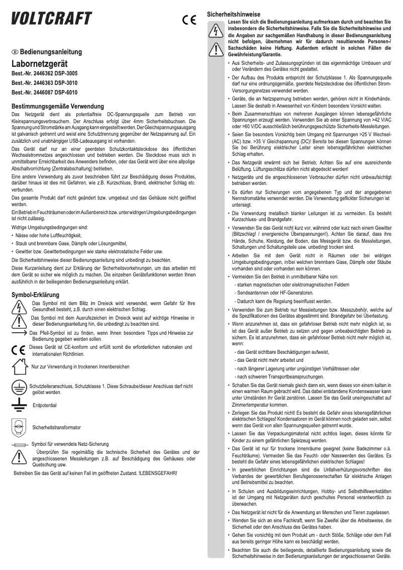 Page n°1 - Manuel utilisateur Voltcraft DSP-6010